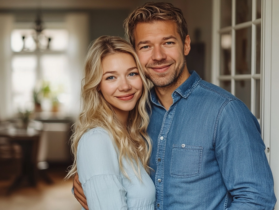 Pareja frente a su nueva casa, vivienda, piso, Sensahome